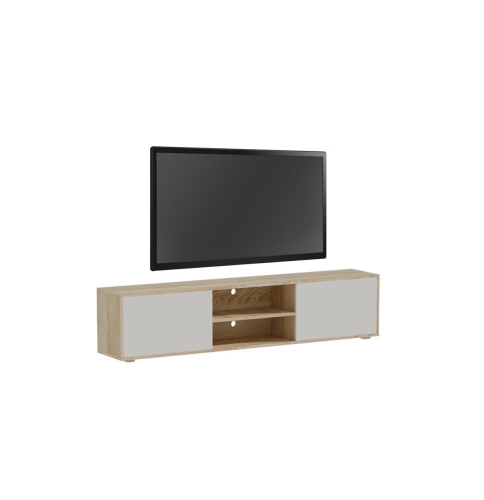 Mueble TV Melamina Blanco-Natural 180x40x41 cm - 2 Puertas y Amplio Espacio de Almacenamiento.